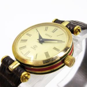 GUCCI シェリーライン 腕時計 クォーツ アナログ レザーベルト ゴールドカラー ジャンク AA