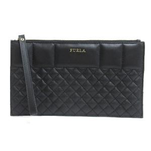 美品 クラッチバッグ キルティング ロゴ レザー ブラック 鞄 SM0