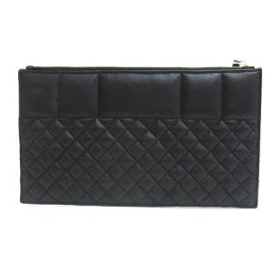 FURLA 美品 クラッチバッグ キルティング ロゴ レザー ブラック 鞄 SM0