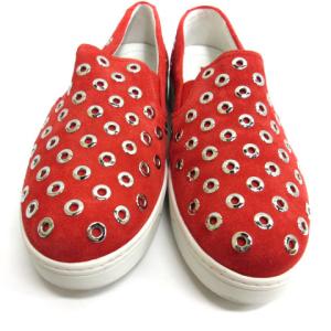 PRADA SPORT スリッポン スニーカー フラット シューズ ハトメ スタッズ スエード 35.5 23cm レッド SM0