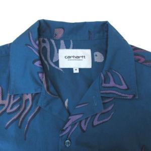 Carhartt 総柄 オープンカラー シャツ 半袖 ポケット M ブルー系