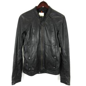 ラムレザー シングル ライダース ジャケット ジップアップ S ブラック SM0