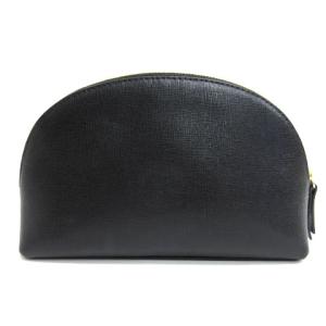 FURLA コスメポーチ ラウンドファスナー ロゴ レザー ブラック ECS