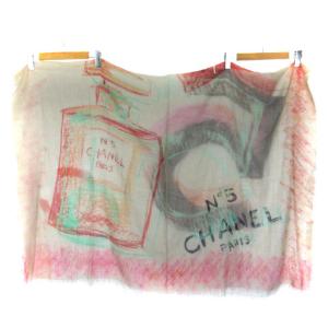 CHANEL ストール スカーフ 大判 No5 ココマーク ロゴ フリンジ ベージュ系×マルチカラー