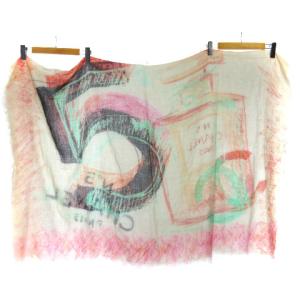 CHANEL ストール スカーフ 大判 No5 ココマーク ロゴ フリンジ ベージュ系×マルチカラー