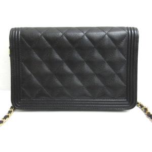 CHANEL A80287 ボーイシャネル マトラッセ ゴールドチェーン ウォレット ブラック