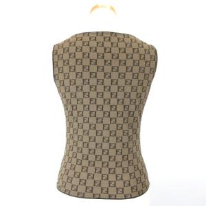 FENDI ノースリーブ カットソー ロゴ 総柄 40 ブラウン 230509E ECS AA