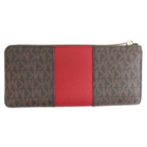 MICHAEL KORS L字ファスナー ウォレット 長財布 MK柄 ブラウン レッド 230330E