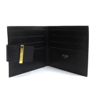 CELINE フラップ 二つ折り財布 ロゴ レザー ブラック