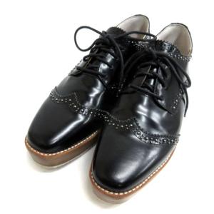 TOKYO オックスフォード シューズ 厚底 レースアップ スタッズ ウィングチップ 38 24cm ブラック