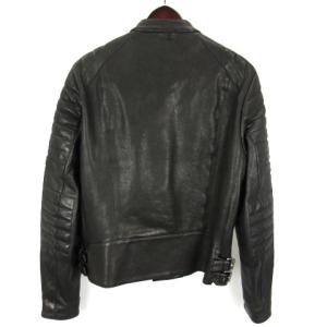 GUCCI 387682 ラムレザーシングルライダースジャケット 48 ブラック