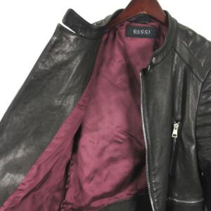 GUCCI 387682 ラムレザーシングルライダースジャケット 48 ブラック