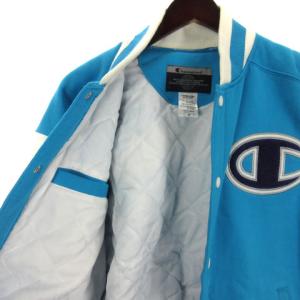 Champion スタジャン スウェット デカロゴ M ライトブルー