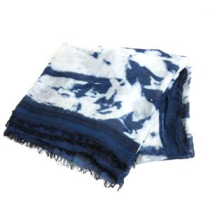 LOEWE ストール マフラー アナグラム フリンジ レーヨン カシミヤ混 ブルー系 SM0