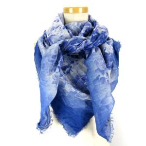 Max Mara ストール マフラー 大判 花柄 フラワー フリンジ ブルー SM0