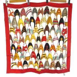 スカーフ ストール パンプス柄 シューズ柄 大判 シルク レッド