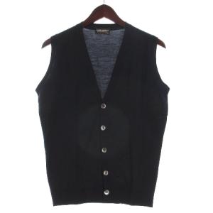 ニット ベスト Vネック 前開き ウール 英国製 ネイビー XS SM0