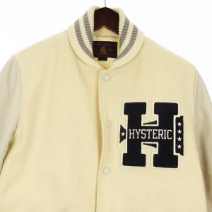 HYSTERIC GLAMOUR スタジャン ブルゾン ジャケット 切替 Hワッペン レザー 0243AB03 ホワイト M