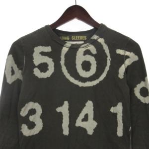 Martin Margiela 6 ここのえ カットソー Tシャツ 長袖 プリント ロゴ コットン イタリア製 グリーン S