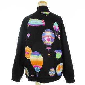LEONARD SPORT ジャケット ジップアップ 気球柄 総柄 コットン ブラック 42 大きいサイズ