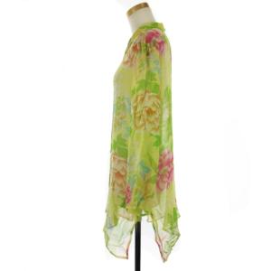 KENZO シアー シャツ ブラウス 長袖 花柄 総柄 シルク フランス製 42 イエロー系