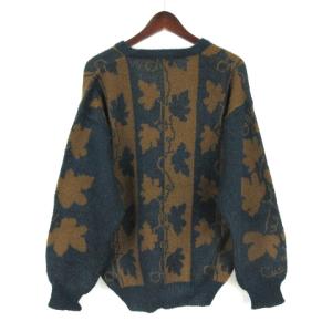 LANVIN ニット Vネック セーター 長袖 48 ネイビー ブラウン 230525E