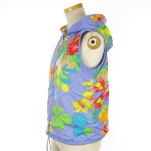 LEONARD SPORT リバーシブル ニット ベスト ジップアップ フード 花柄 総柄 ブルー系 M