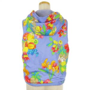 LEONARD SPORT リバーシブル ニット ベスト ジップアップ フード 花柄 総柄 ブルー系 M