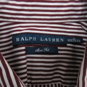RALPH LAUREN ストライプ シャツ 長袖 2 ボルドー ホワイト 230516E