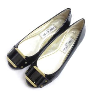 JIMMY CHOO フラット パンプス パテントレザー ゴールド金具 ブラック 35.5