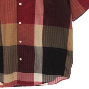BLACK LABEL CRESTBRIDGE シアサッカー チェック シャツ 半袖 コットン リネンブレンド レッド系 M