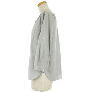 MARGARET HOWELL バンドカラー シャツ 七分袖 2WAY ラウンドヘム チェック コットン 2 ブルー系