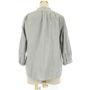 MARGARET HOWELL バンドカラー シャツ 七分袖 2WAY ラウンドヘム チェック コットン 2 ブルー系