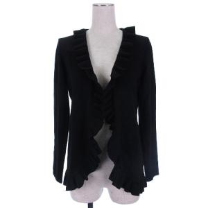 346 ニット カーディガン 長袖 フリル ウール M ブラック