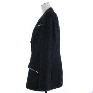 LEONARD FASHION デニム風 ジャケット スタッズ装飾 シルク 13AR ブラック 大きいサイズ