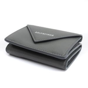 BALENCIAGA ペーパーミニウォレット 三つ折り 財布 コンパクト レザー イタリア製 527545 グレー