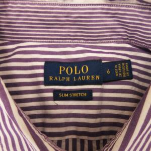 POLO RALPH LAUREN ストライプ シャツ 長袖 ストレッチ 6 パープル 230721E GY11