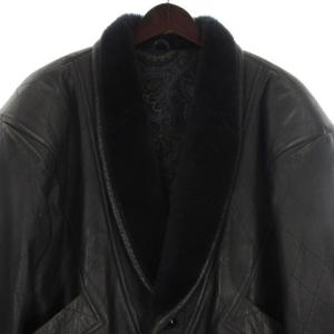 LANVIN studio ラムレザー 中綿 ジャケット ショールカラー 裏総柄 ヴィンテージ ネイビー 46-34