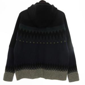sacai ニット パーカー ジップアップ ノルディック柄 1 ブラック系 ネイビー系 18-04024
