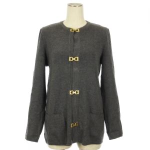 ガンチーニホック ニット ジャケット カーディガン ゴールド金具 ウール イタリア製 グレー S GY06