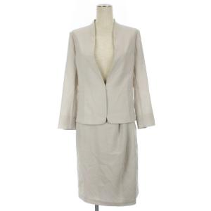 セットアップ リラクションツイル ノーカラージャケット スカート スーツ 36 ライトグレー 230808E GY11