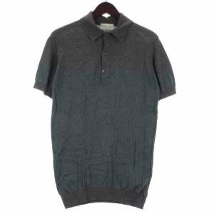ポロシャツ ニット 半袖 ボーダー コットン 英国製 グレー S