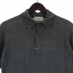 JOHN SMEDLEY ポロシャツ ニット 半袖 ボーダー コットン 英国製 グレー S