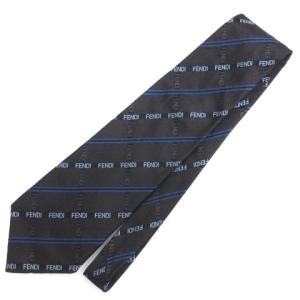 FENDI ネクタイ ワイド ロゴ柄 ストライプ シルク イタリア製 ブラック GY06