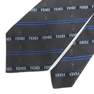 FENDI ネクタイ ワイド ロゴ柄 ストライプ シルク イタリア製 ブラック GY06
