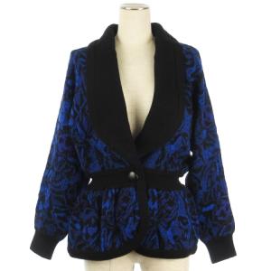 ヴィンテージ 90's 3Dニット カーディガン ショールカラー 総柄 ウール ブルー M