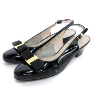 ヴァラ パンプス ラウンドトゥ バックストラップ イタリア製 ブラック 7C 24.5cm GY13