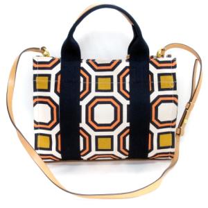 TORY BURCH ショルダーバッグ トート 2WAY ジオメトリック柄 総柄 オレンジ ネイビー GY13