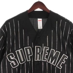 Supreme 22SS RHINESTONE STRIPE BASEBALL JERSEY シャツ S ブラック