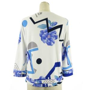 LEONARD SPORT 花柄 カットソー ストレッチ 40 ホワイト ブルー 2301003E